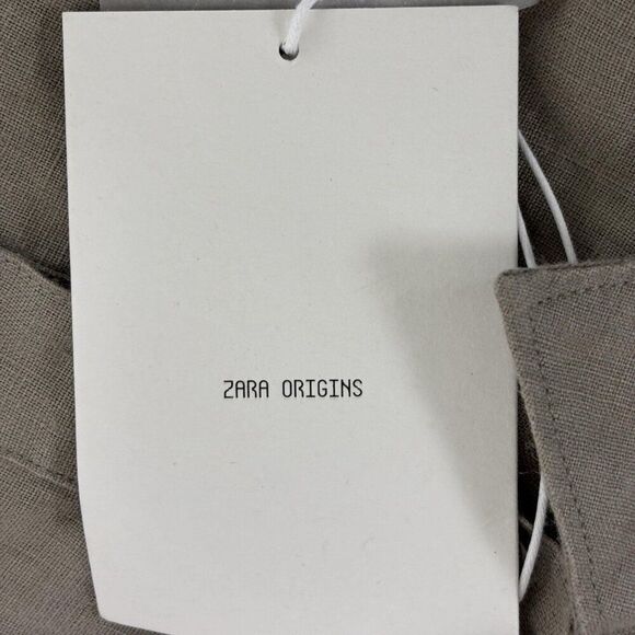 Zara Origins Mens Polo Shirt S Green 100% Linen Long Sleeve 4498/569 NWT - Picture 9 of 11